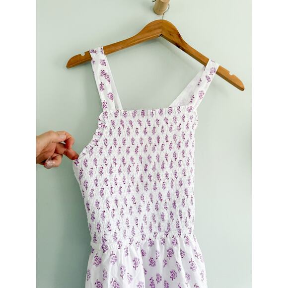 Crewcuts Factory | Girls' Block-Print Smocked Cross-Back Dress White Violet | 16 - Picture 4 of 9